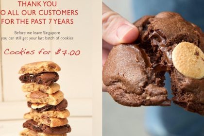 Collage of Ben's Cookies closing promo and person breaking of cookie