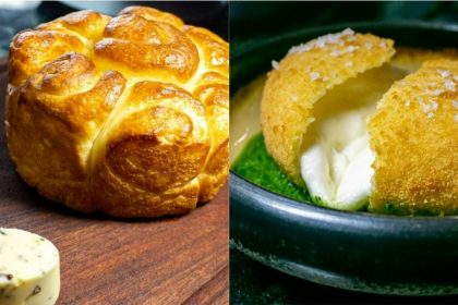 Collage of Homemade Kubaneh Bread and Deep-fried Burrata