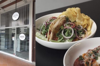A collage of its storefront & dish