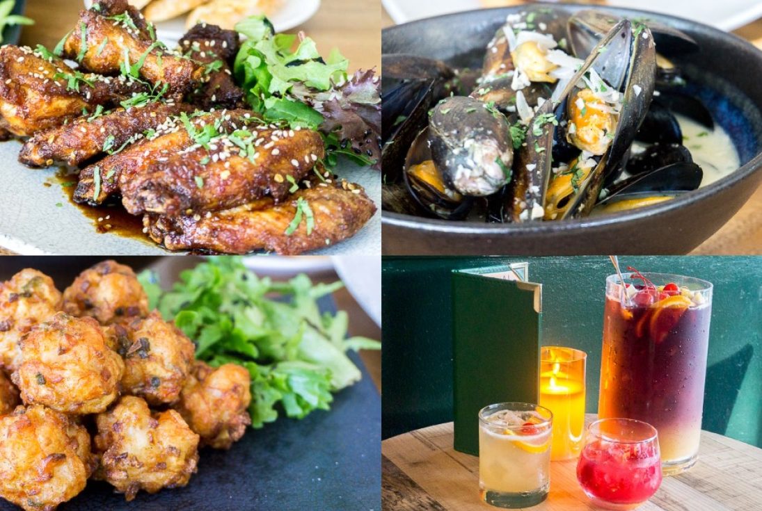 Collage of food and drinks at Cheval