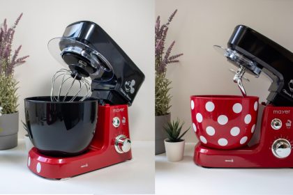 a collage of disney x mayer stand mixers