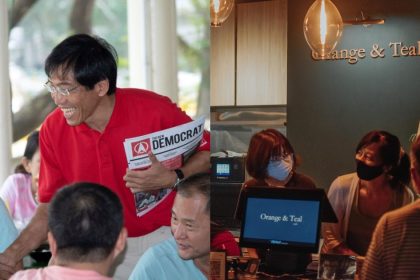 Collage of Dr Chee Soon Juan and his staff at Orange & Teal