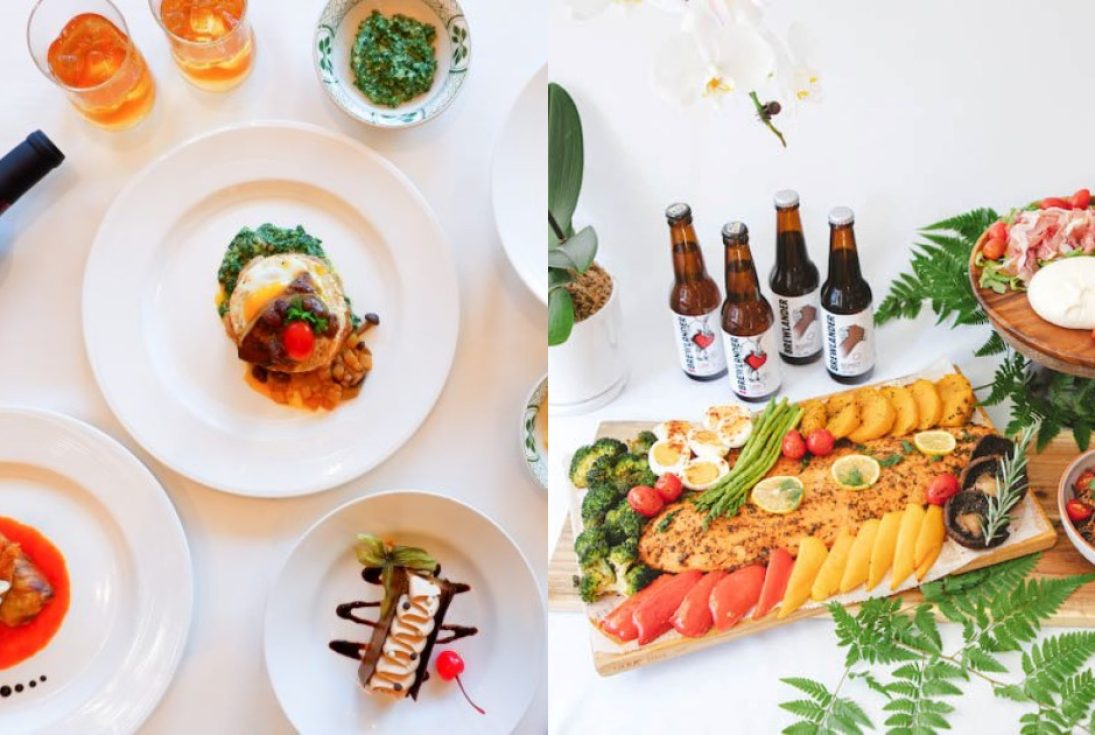 Collage of Lawry's The Prime Rib Father's Day menu and The Plattering Co. Father's Day Feast