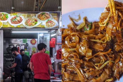Collage of Hainan Zi stall and char kway teow