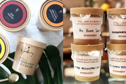 Collage of The Dark Gallery ice cream pints and Creamier ice cream pints