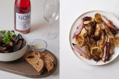 A picture of mussels, and Spatchcock Chicken