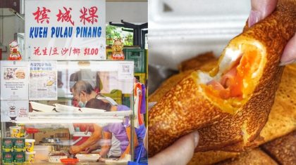 Collage of Kueh Pulau Pinang stall and Ham, Egg & Cheese min jiang kueh