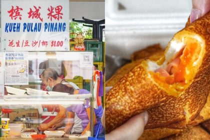 Collage of Kueh Pulau Pinang stall and Ham, Egg & Cheese min jiang kueh