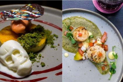 Collage of Pastel de Catrina and Seared Scallops