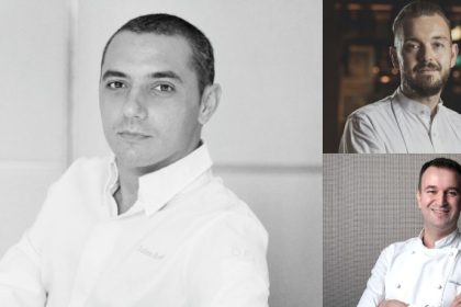 Collage of Chef Royer, Chef Tristin Farmer, and Chef Sebastien Lepinoy