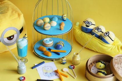 Minion High Tea spread with desserts and plushies