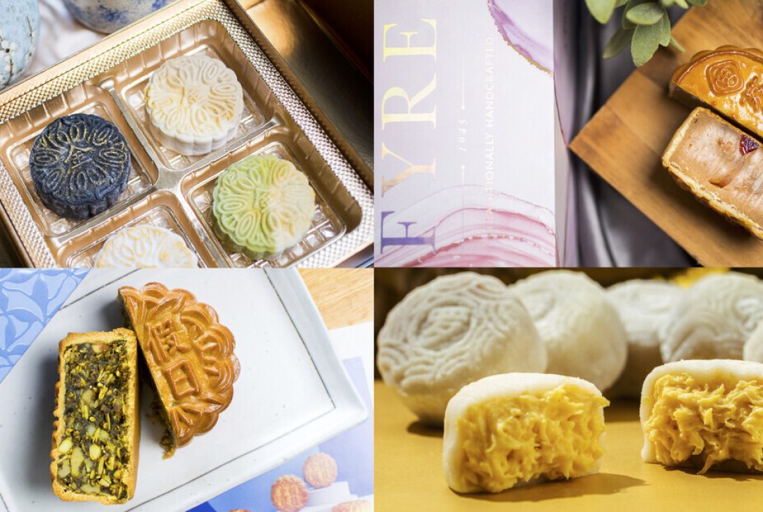 A collage of mooncakes from various brands