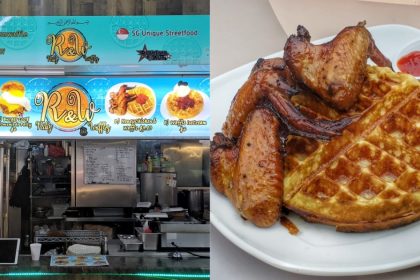 Collage of Ribs & Waffles stall and Honey Chicken & Waffle